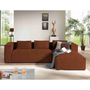 Stella - canapé d'angle droit en velours côtelé - 4 places -style contemporain - Terracotta