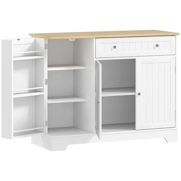 Buffet cuisine 3 portes 6 étagères tiroir coulissant dim. 105 x 40 x 83 cm effet bois blanc