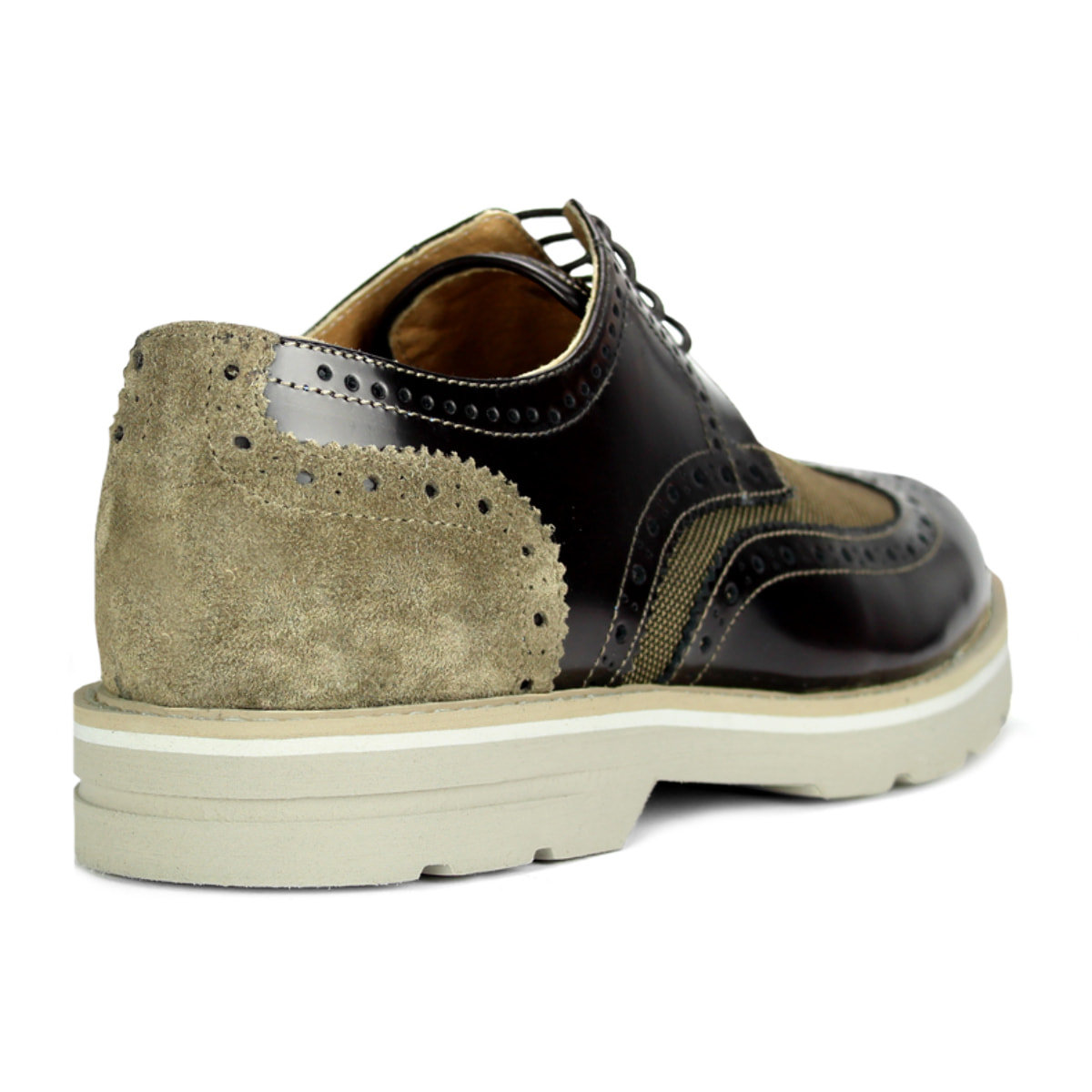 Derby in vera pelle abrasivato con tela/camoscio e suola in micro  taupe