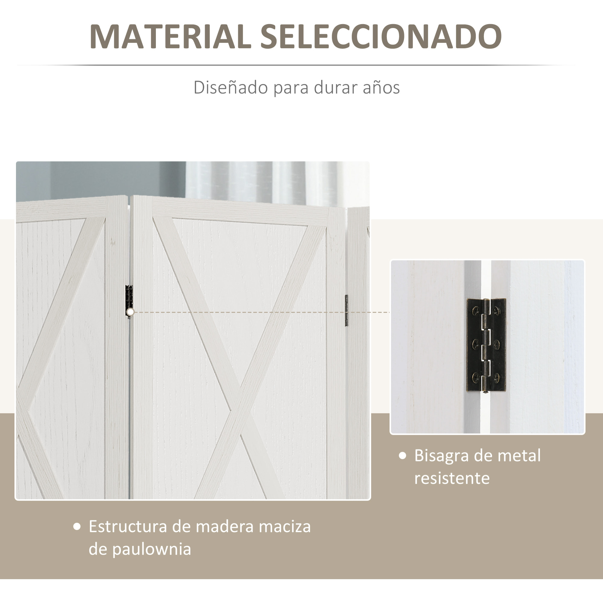 HOMCOM Biombo de 4 Paneles Separador de Ambientes Plegable 182x170 cm Divisor de Habitación de Madera Decoración Elegante para Dormitorio Salón Blanco