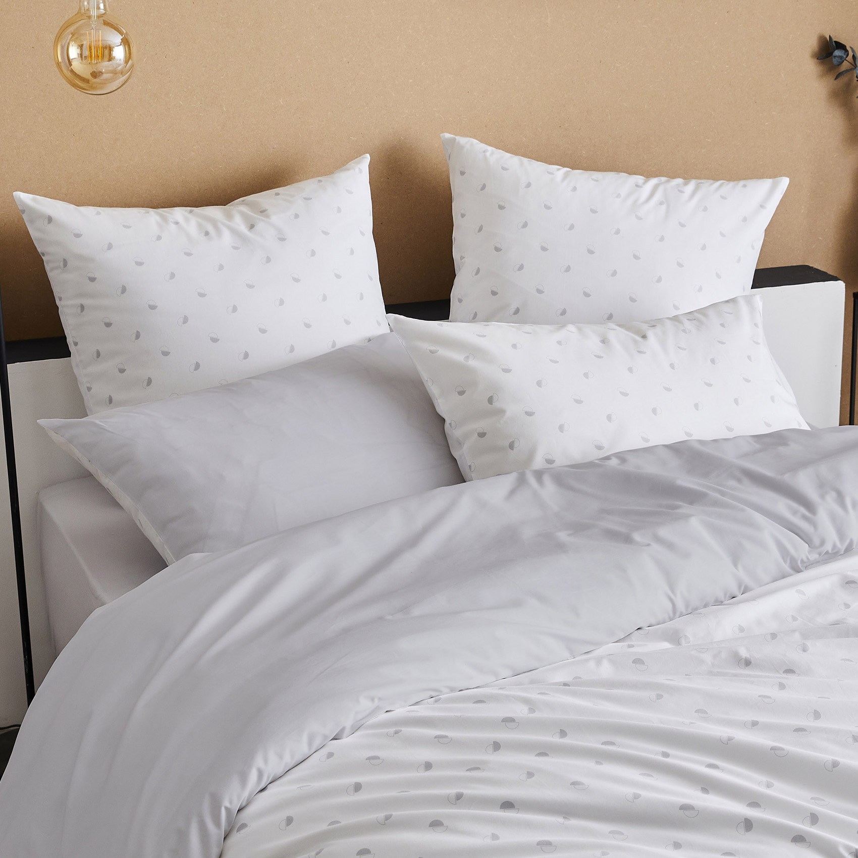 taie d oreiller percale géométrique - Gris clair