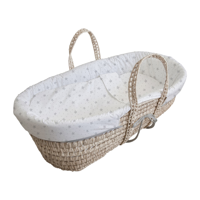 Moises mimbre con colchon y patas liso stars & dots blanco