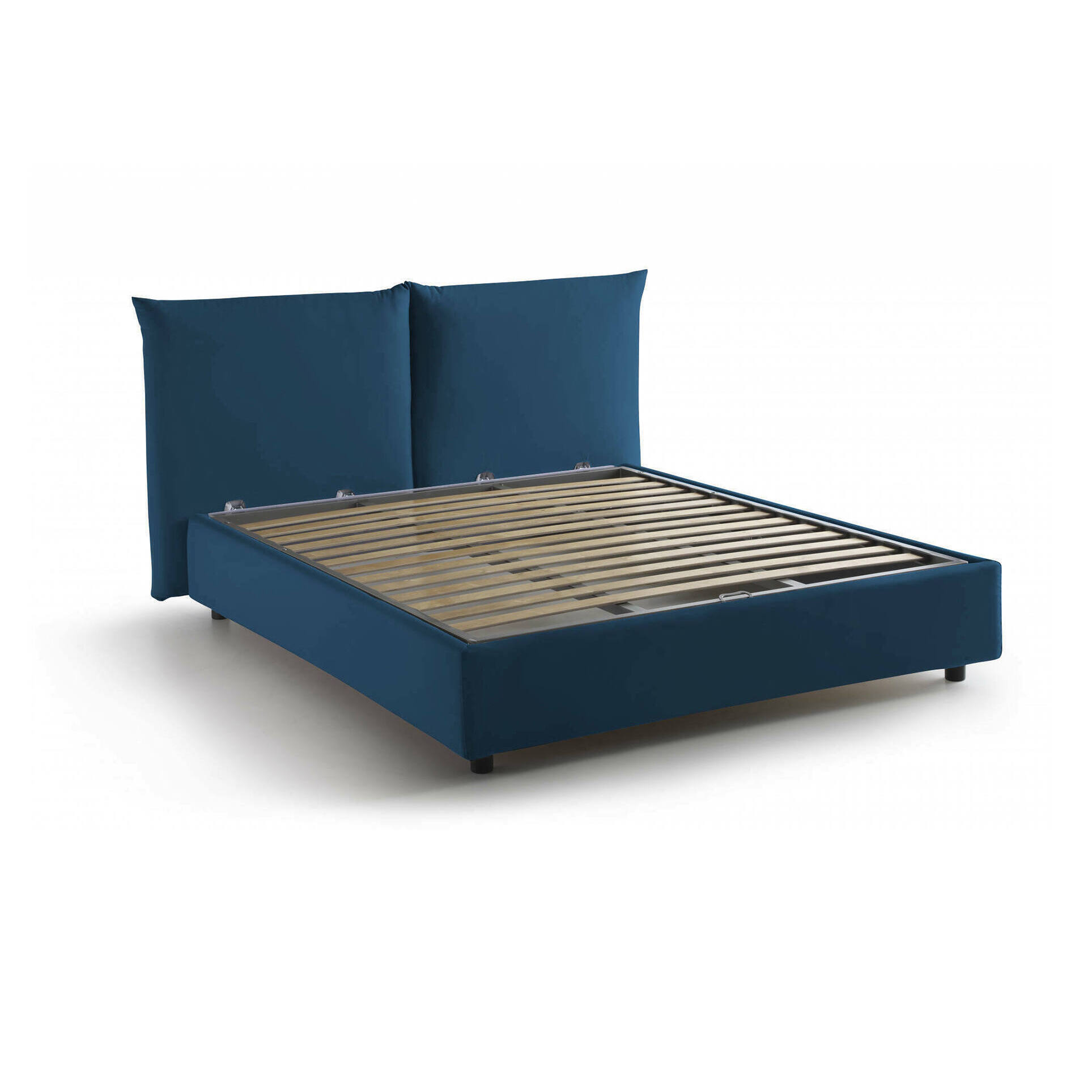 Letto matrimoniale Gabriella, Letto contenitore con rivestimento in tessuto, 100% Made in Italy, Apertura frontale, adatto per materasso Cm 160x200, Blu