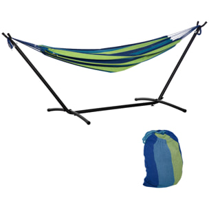 Hamaca con Soporte 298x117 cm Hamaca de Camping con Bolsa de Transporte Portátil Altura Ajustable Carga 120 kg para Patio Terraza Raya Verde