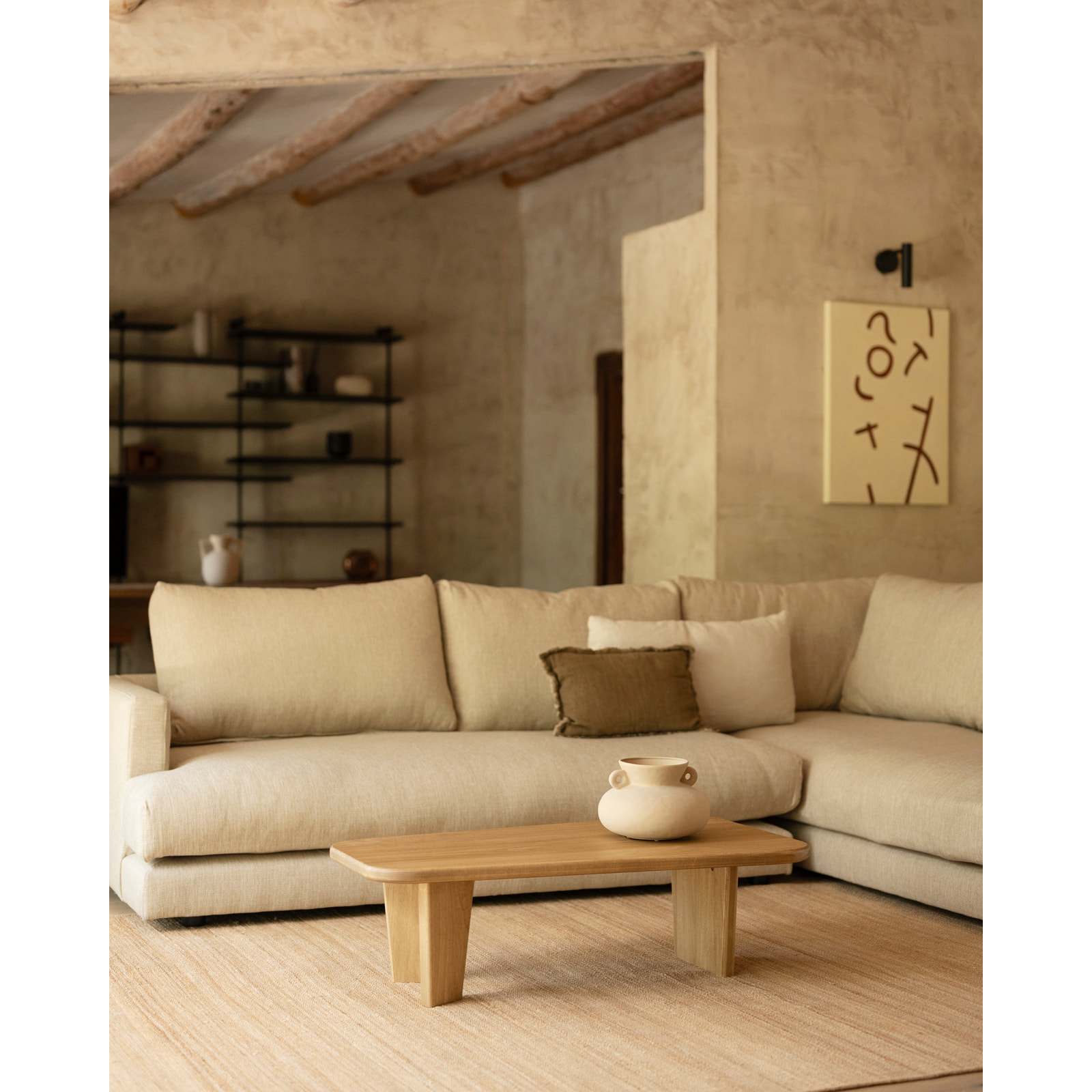 Table basse en bois massif de peuplier avec trois pieds de 100cm Hauteur: 30 Longueur: 100 Largeur: 58