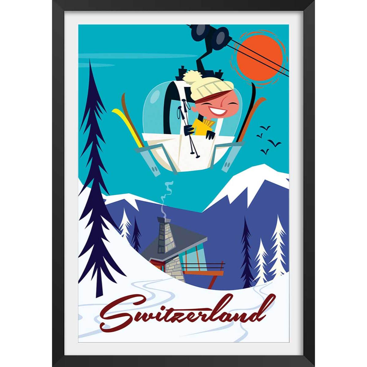 Affiche Voyage en Suisse Affiche + cadre en bois - Noir