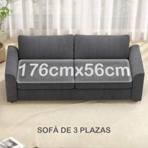 Sofá de 3 Plazas Sofá de Salón 212x80x88 cm Tapizado en Pana con 2 Almohadas Reposabrazos y Cojín de Muelles Diseño Moderno para Sala de Estar Dormitorio Gris Oscuro