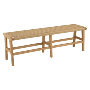 VALERIA - Banc de jardin 3 places teck assise rotin synthétique beige