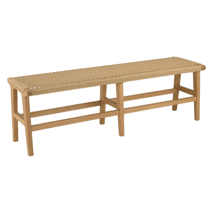 VALERIA - Banc de jardin 3 places teck assise rotin synthétique beige