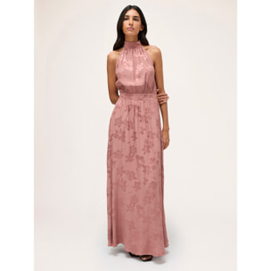 Motivi - Vestido largo americano de raso jacquard - Rosa