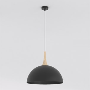 Lampada a sospensione Nautica in acciaio nero e legno