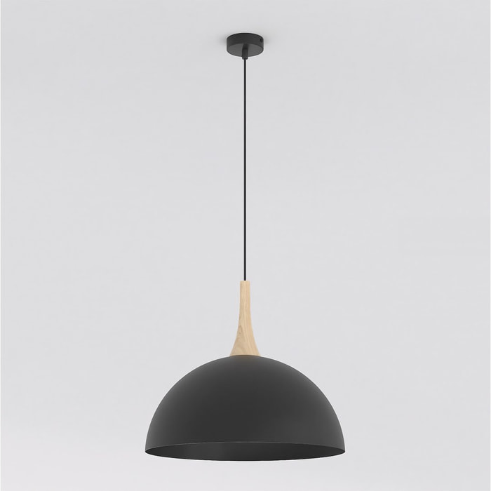 Lampada a sospensione Nautica in acciaio nero e legno