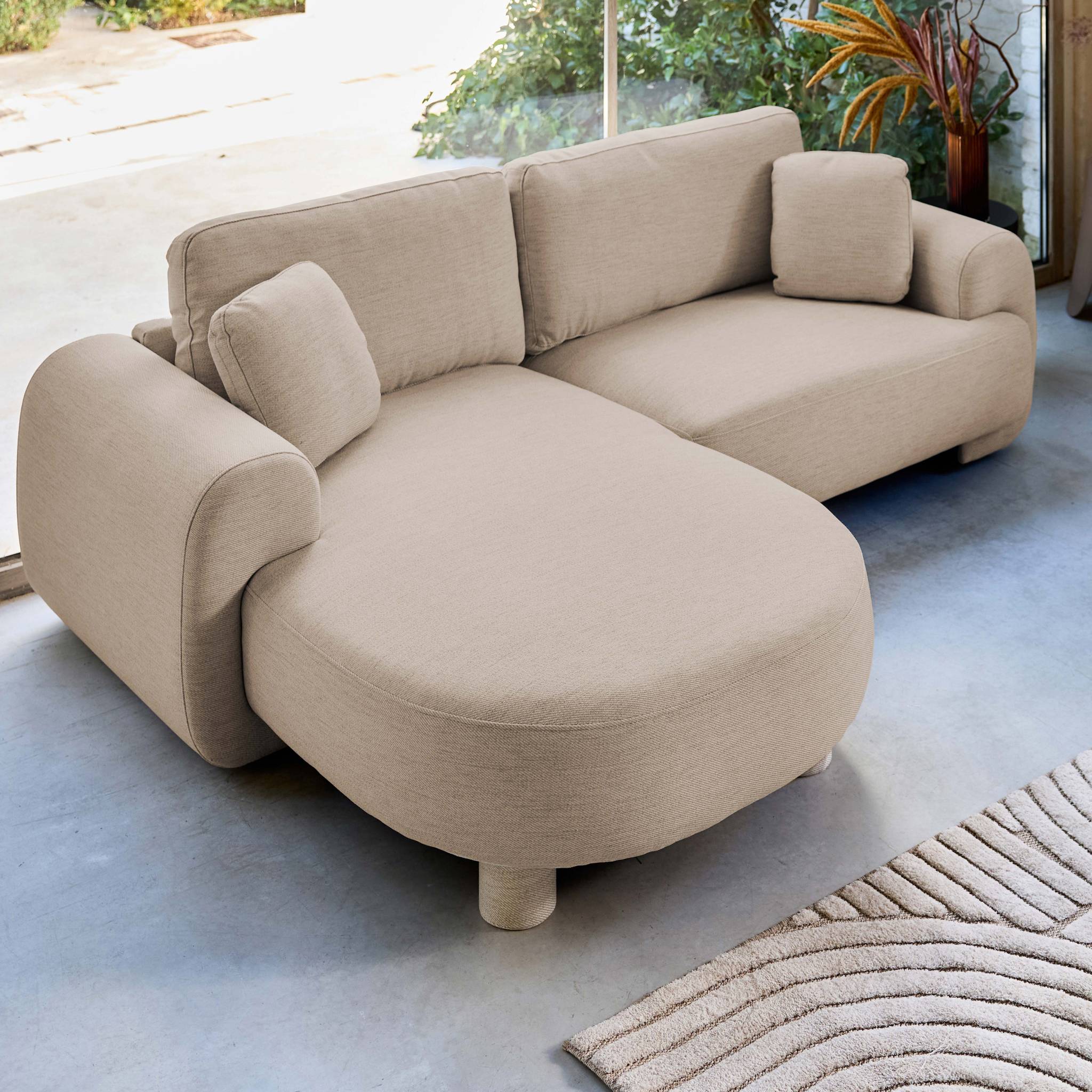 Canapé d'angle gauche 3 places tissu, pieds ronds ZENIO