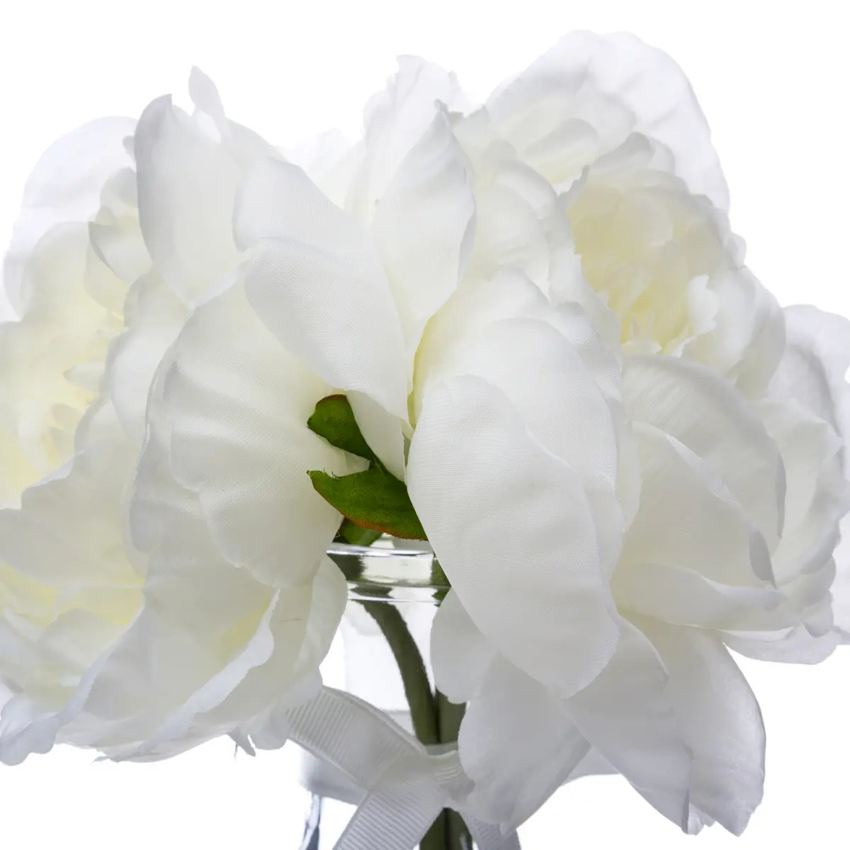 Composition de 3 pivoines articielles vase verre H35cm