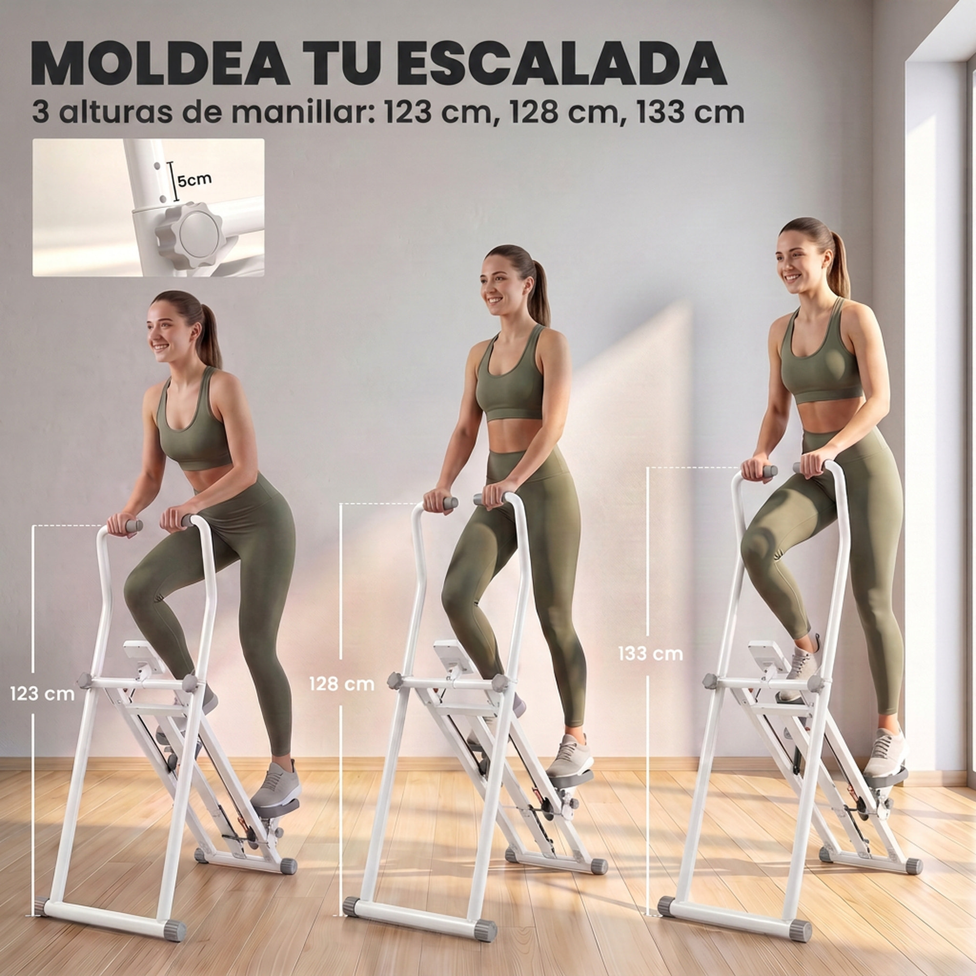 SPORTNOW Stepper de Escalera Plegable con 3 Niveles de Resistencia, Escaladora Vertical con Manillar Ajustable, Máquina de Subir Escaleras con Monitor LCD y Soporte para Móvil, Carga 150 kg para Casa