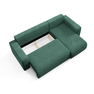 GLORIA - Canapé d'angle droit convertible 4 places en tissu vert