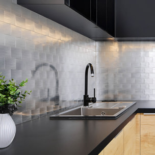 Crédence adhésive murale 3D  - Effet carrelage 4 pièces - Argent