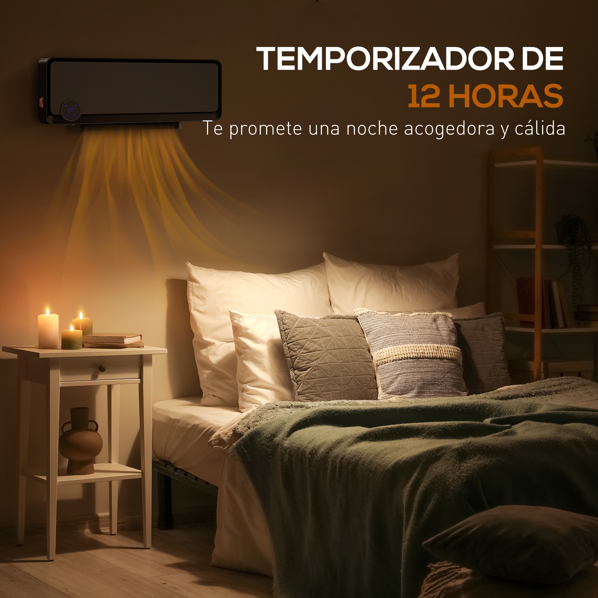 Calefactor Eléctrico Bajo Consumo, 1000W/2000W, Calefactor de Baño de Pared con Función de Oscilación, Pantalla LED, IPX2, Protección Sobrecalentamiento, Temporizador, Mando a Distancia, Negro