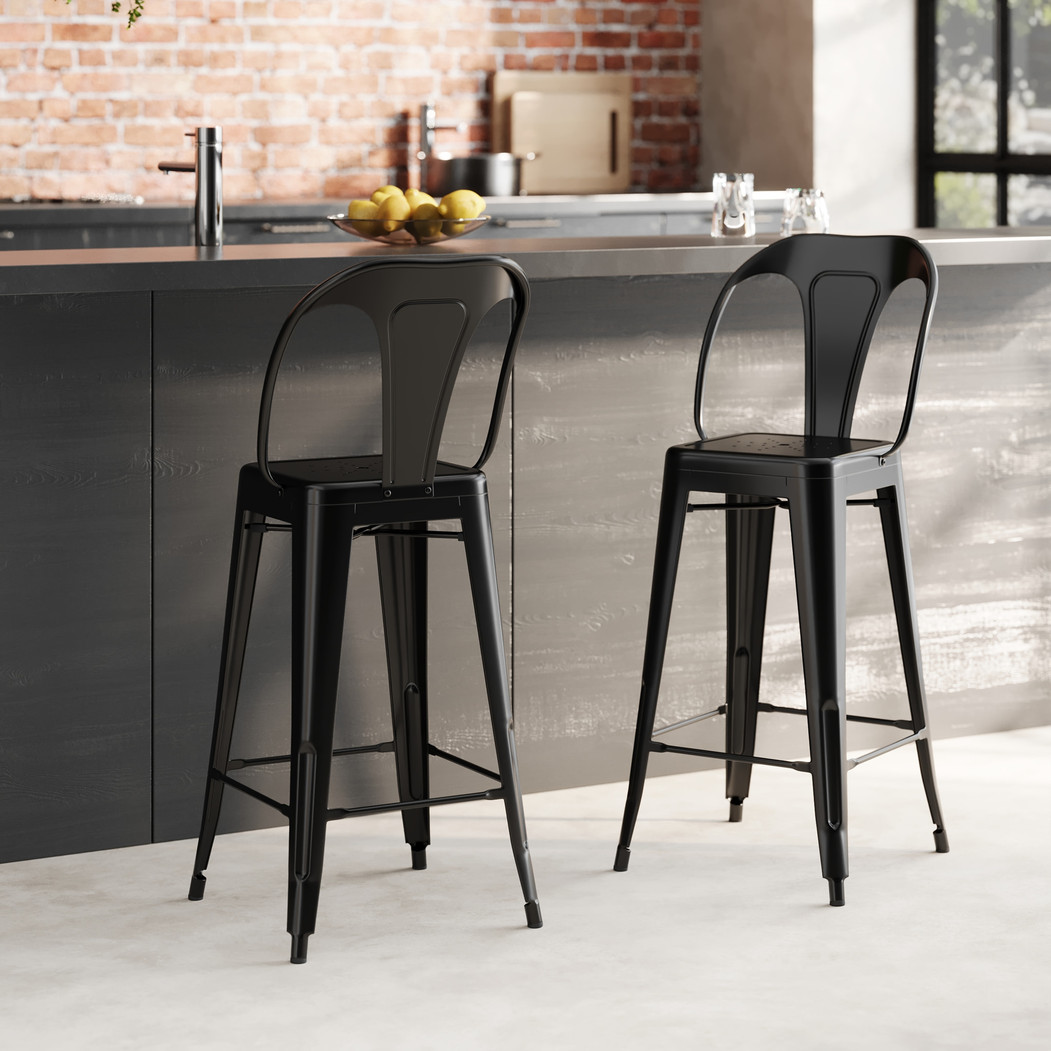 Lot de 2 chaises pour îlot central 67 cm en métal noir mat - Indus