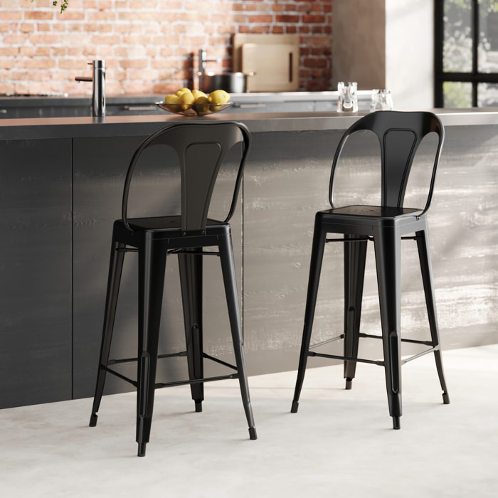 Lot de 2 chaises pour îlot central 67 cm en métal noir mat - Indus