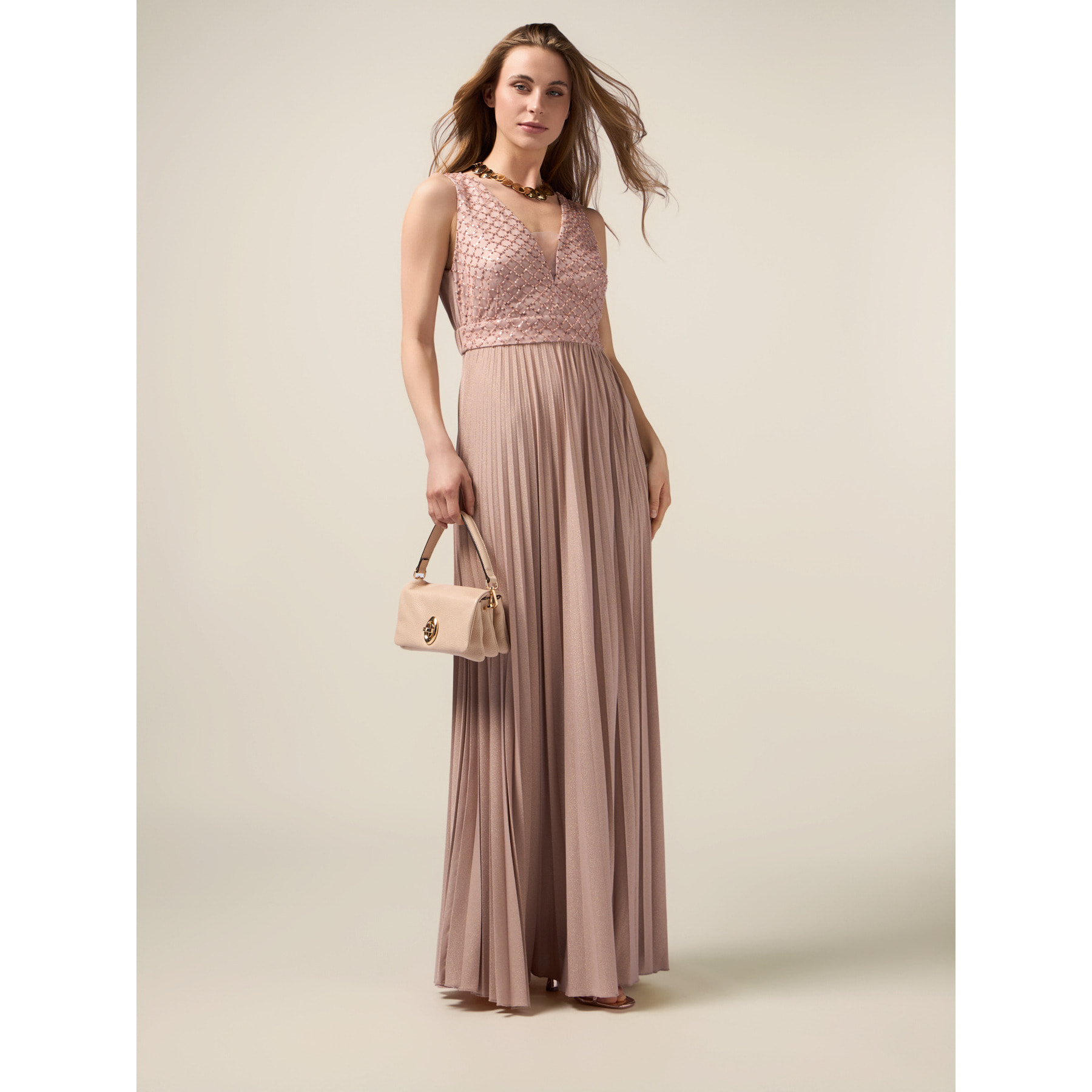 Oltre - Vestido largo con corpiño bordado - Rosa