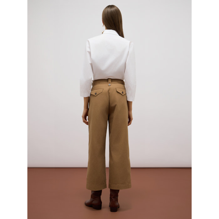 Oltre - Pantaloni palazzo in drill misto cotone - Marrone