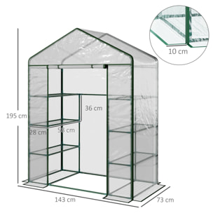 Serre de jardin balcon terrasse 8 étagères dim. 143L x 73l x 195H cm acier PVC imperméable anti-UV transparent vert