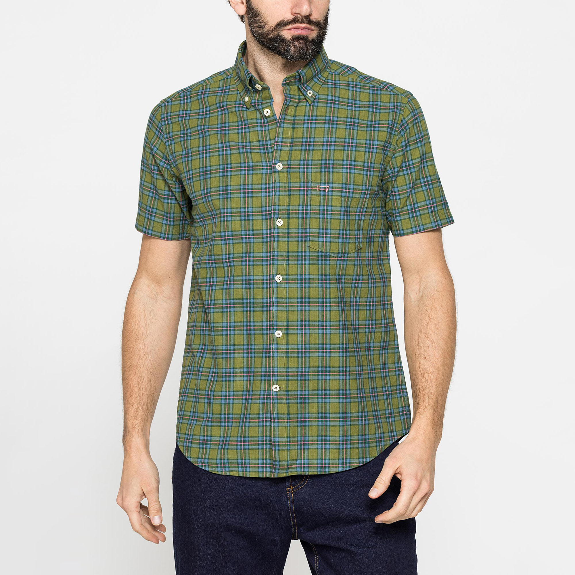 CAMICIA A MANICA CORTA IN COTONE FIAMMATO FANTASIA