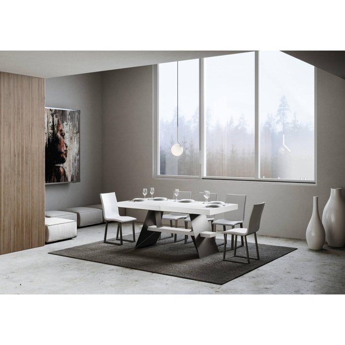 Mesa extensible 90x160/420 cm Baita Fresno Blanco estructura Antracita