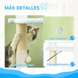 Árbol Rascador para Gatos Grandes de 155 cm Torre para Gatos de Interior con Postes de Sisal Cueva Cama Hamaca y Bola de Juguete Ø54,5x155 cm Blanco y Azul