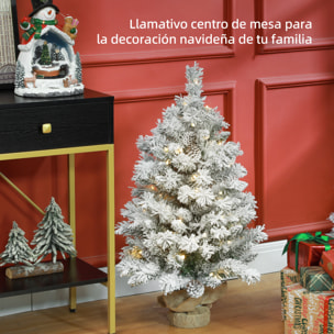 Árbol de Navidad 90 cm Árbol de Navidad Artificial Nevado con 50 Luces LED 133 Ramas 14 Piñas y Soporte de Metal Árbol Navideño para Salón Interior Verde