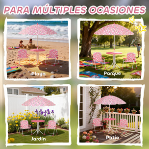 Conjunto de Mesa y Sillas Infantil de Jardín de 4 Piezas, Mesa Infantil con Sillas Plegables, Sombrilla Desmontable, Diseño de Unicornios y Arcoíris, para Patio, Pícnic, Rosa