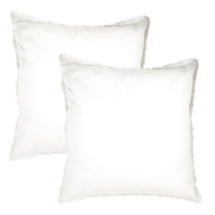 Set de 2 taies d’oreiller unies à franges, COTON LAVÉ