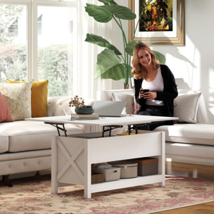 Mesa de Centro Elevable y Extensible, Mesa de Salón con Compartimentos Ocultos, Estante Abierto, para Comedor, Oficina, 100x90x64 cm, Blanco