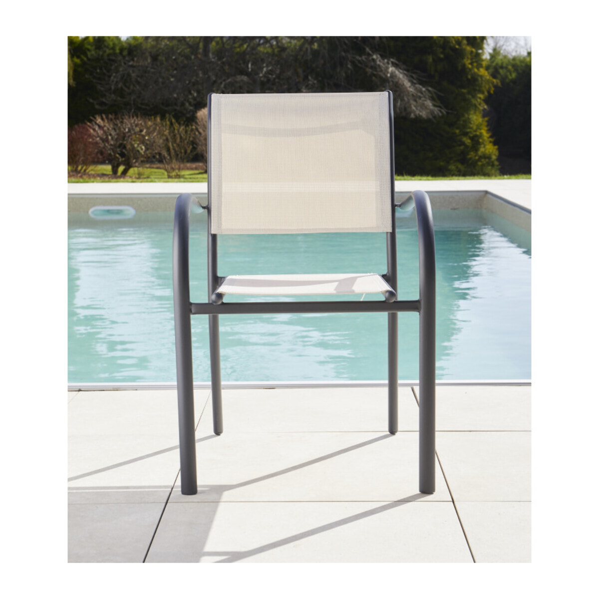 Ensemble table et chaises de jardin  - Gris anthracite et Lin - HONFLEUR BEZIERS