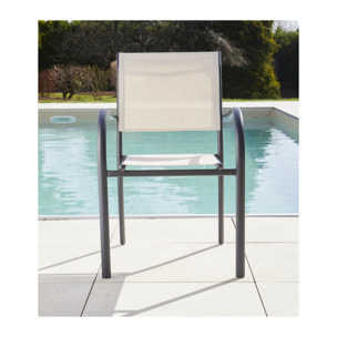 Ensemble table et chaises de jardin  - Gris anthracite et Lin - HONFLEUR BEZIERS