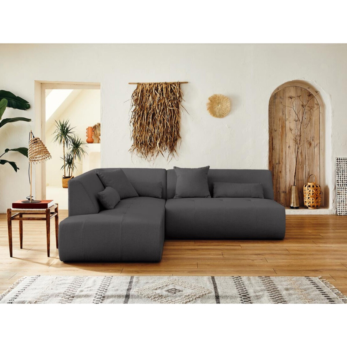 Onyx - canapé modulable d'angle gauche 5 places - en tissu - Gris foncé