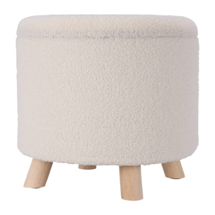 Taburete de almacenamiento 100% poliéster 40x37cm en color blanco y patas de madera