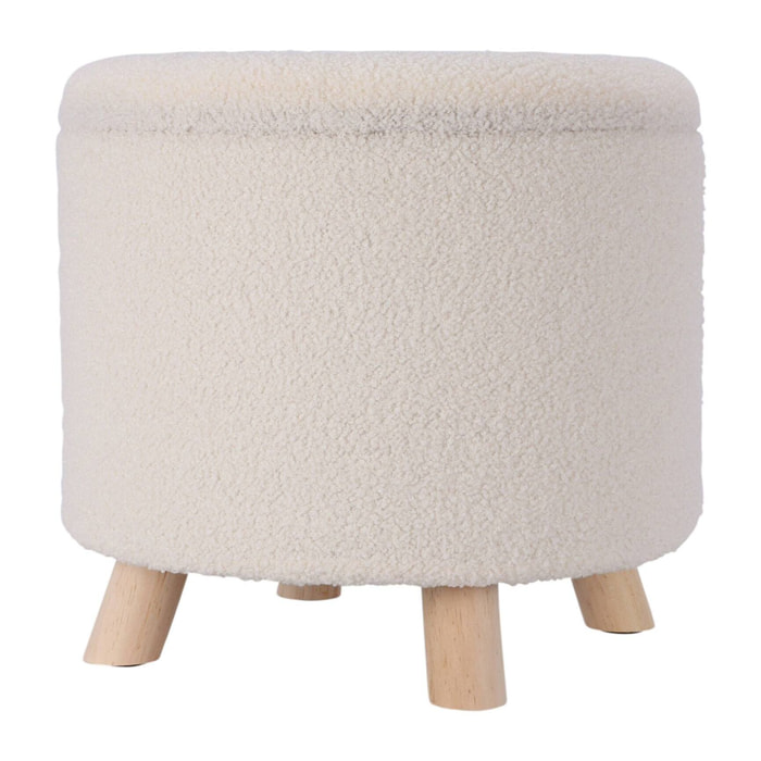 Taburete de almacenamiento 100% poliéster 40x37cm en color blanco y patas de madera