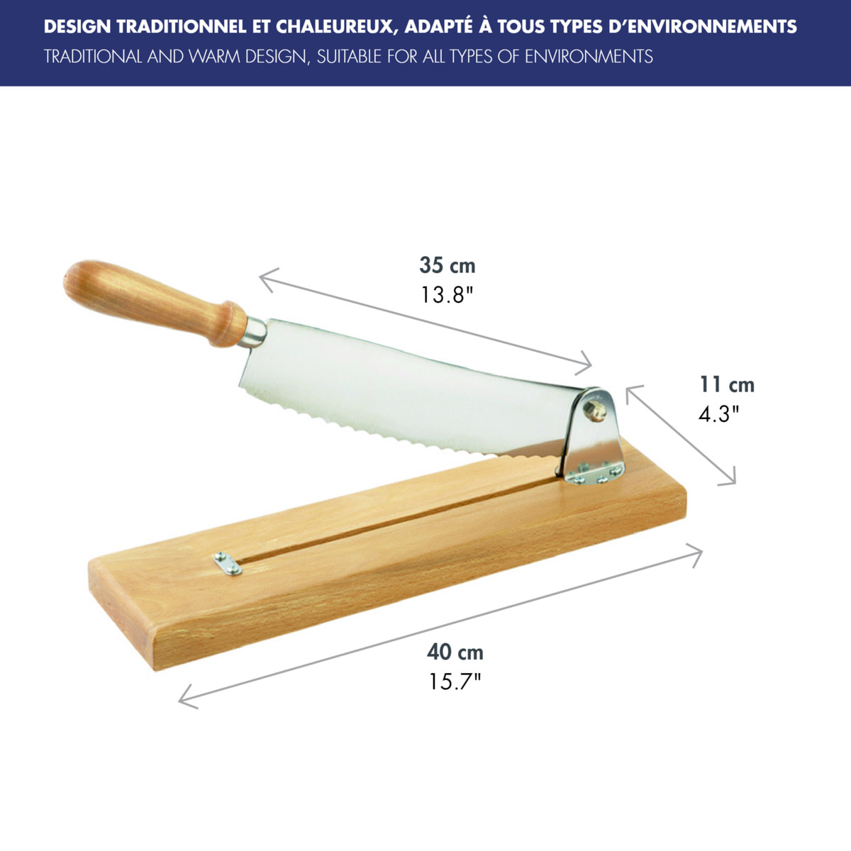 Coupe-pain socle bois 1er prix - lame droite 25 cm