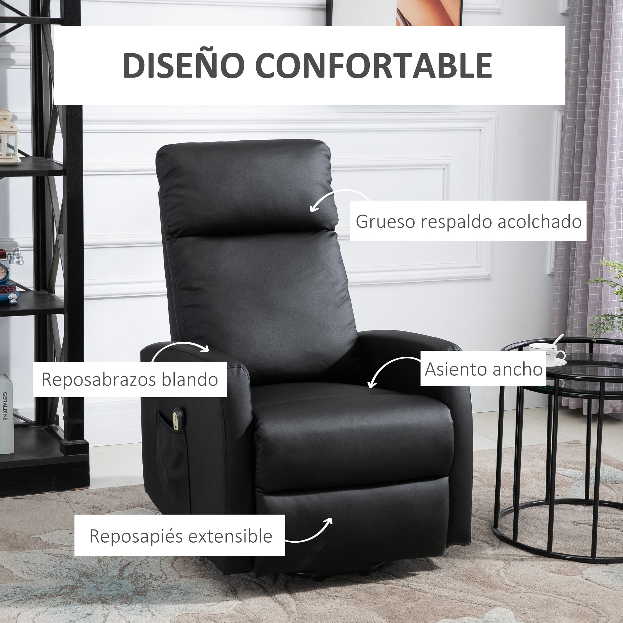 Sillón Levanta Personas Sillón Relax Eléctrico Sillón Elevador Reclinable 145° con Control Remoto Reposapiés para Personas Mayores 67x95x105 cm Negro