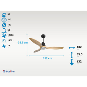 Ventilateur de plafond Réversible  Thermostat Dimmable Wifi Moteur à courant continu Toits en pente Télécommande Lumière à trois tons Hypersilence Mémoire