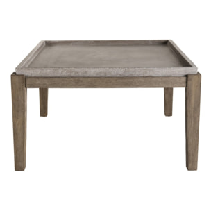 HECTOR - Table basse de jardin carrée béton 83x83 cm pieds en bois Acacia