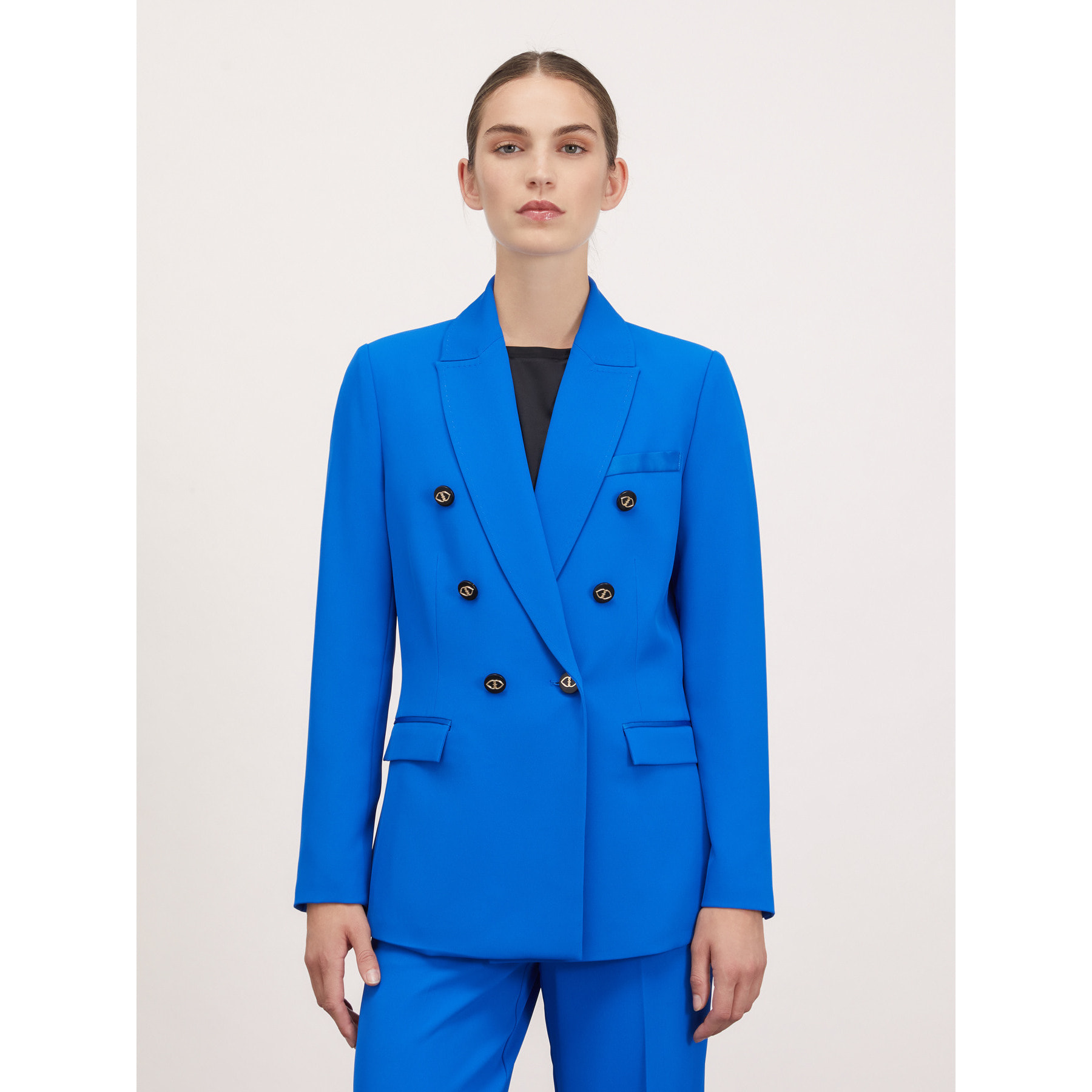 Motivi - Blazer cruzado con aplicaciones de raso - Azul aciano