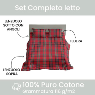 Intrecci - Completo Lenzuola Scozzese, Set Lenzuola e Federe in Puro Cotone, Una Piazza e Mezza