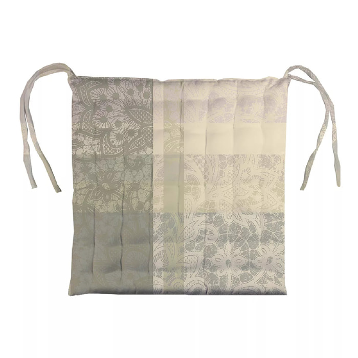 Galette de chaise pur coton enduit motif jacquard Mille dentelles naturel