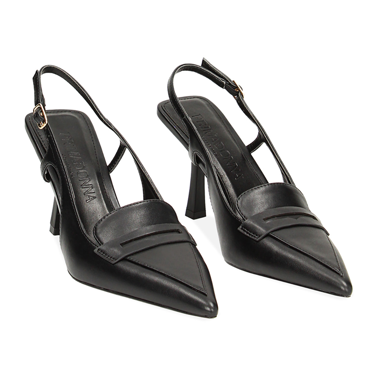 Mocassino slingback nero, tacco 8,5 cm