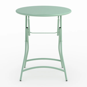 Table de jardin ronde et pliante en métal vert clair 2 personnes - Yumi