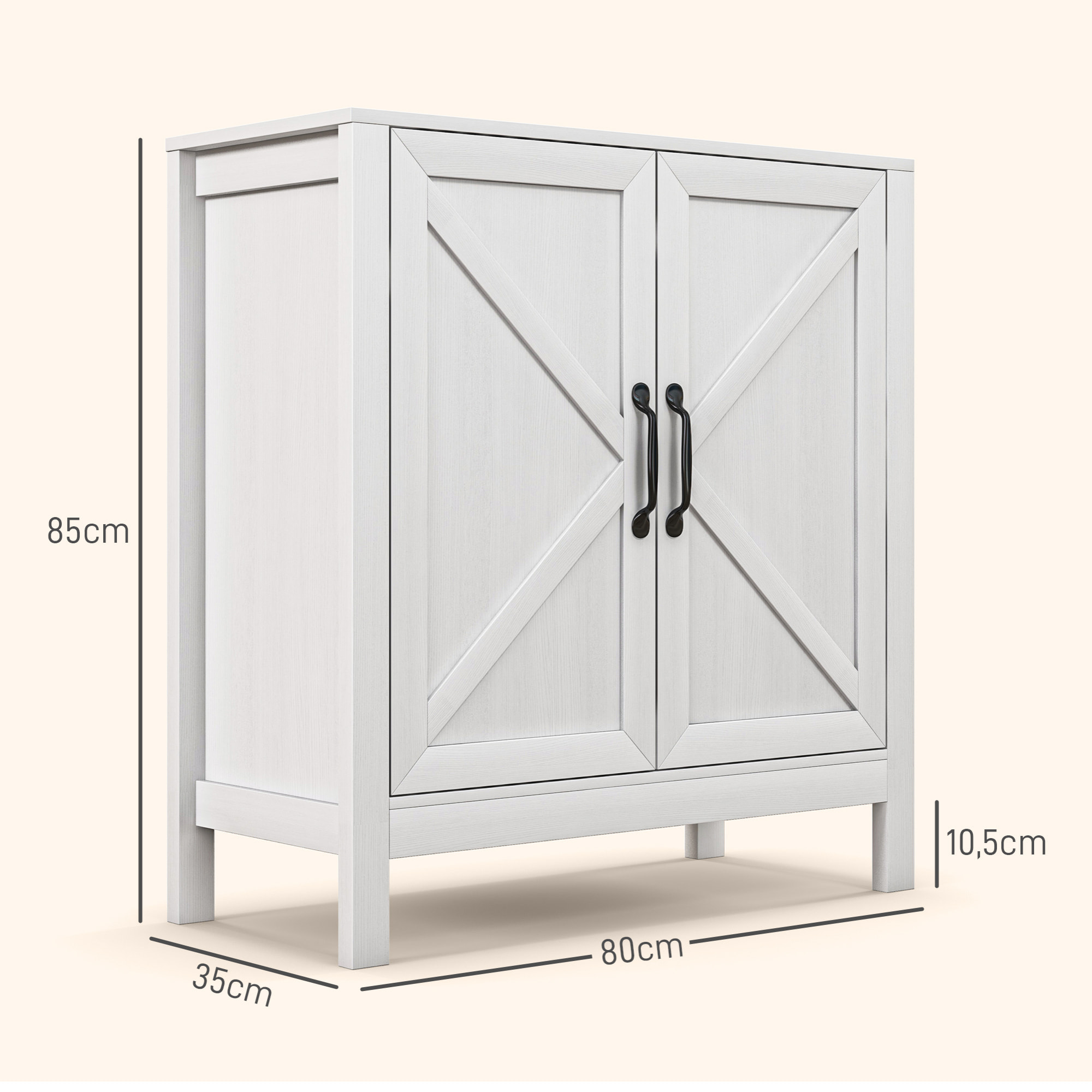 Buffet 2 portes étagère style rustique chic - dim. 80L x 35l x 85H cm - blanc