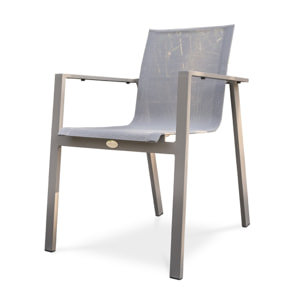 ZAHARA - Fauteuil de jardin empilable en aluminium et toile plastifiée taupe